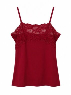 Jones New York Red Lace Cami Tank Top Small Spaghetti Strap Stretch Romantic